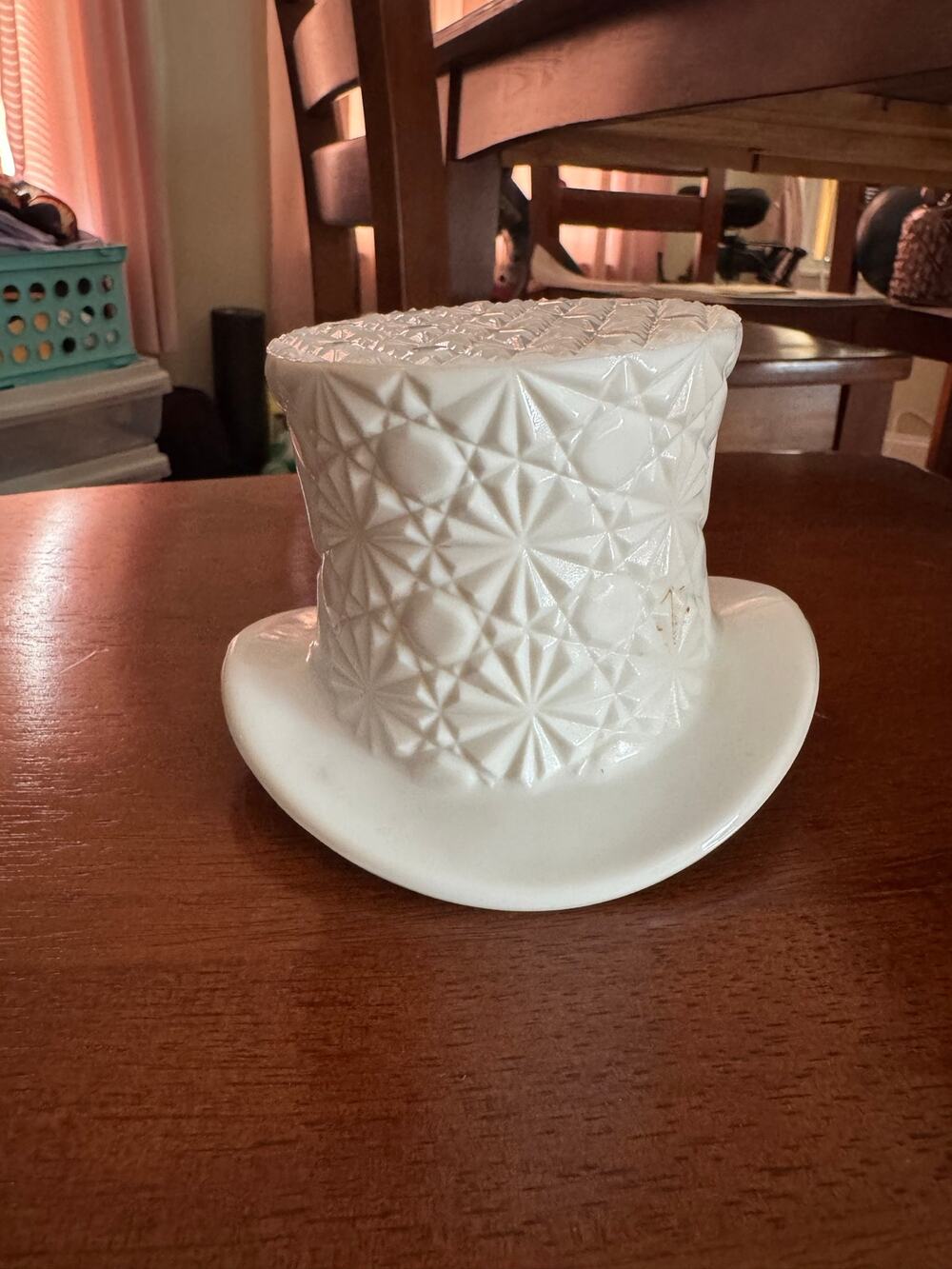 Vintage Indiana Glass Milk Glass Top Hat Vase, Button & Daisy Pattern
